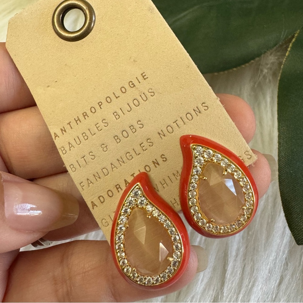 Anthropologie Teardrop Festival Embellished Post Earnings In Orange